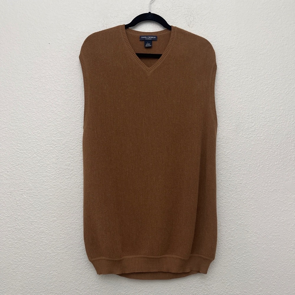 Daniel Cremieux Baby Alpaca Blend Sweater Vest Brown Knit V-Neck Peru Large